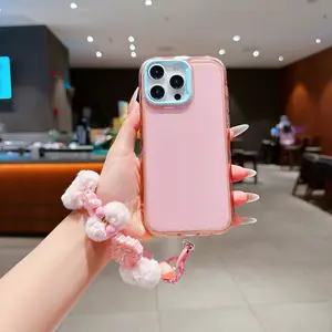 2-in-1 Acrylic Large Hole Phone Case with Keychain for iPhone16 15 14 13 12 11 ProMax Plus XR Jelly Wave Colorful Mirror Design