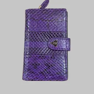 Mint Purple Snakeskin Embossed Leather Long Wallet Zip Coin Pocket Card Holder
