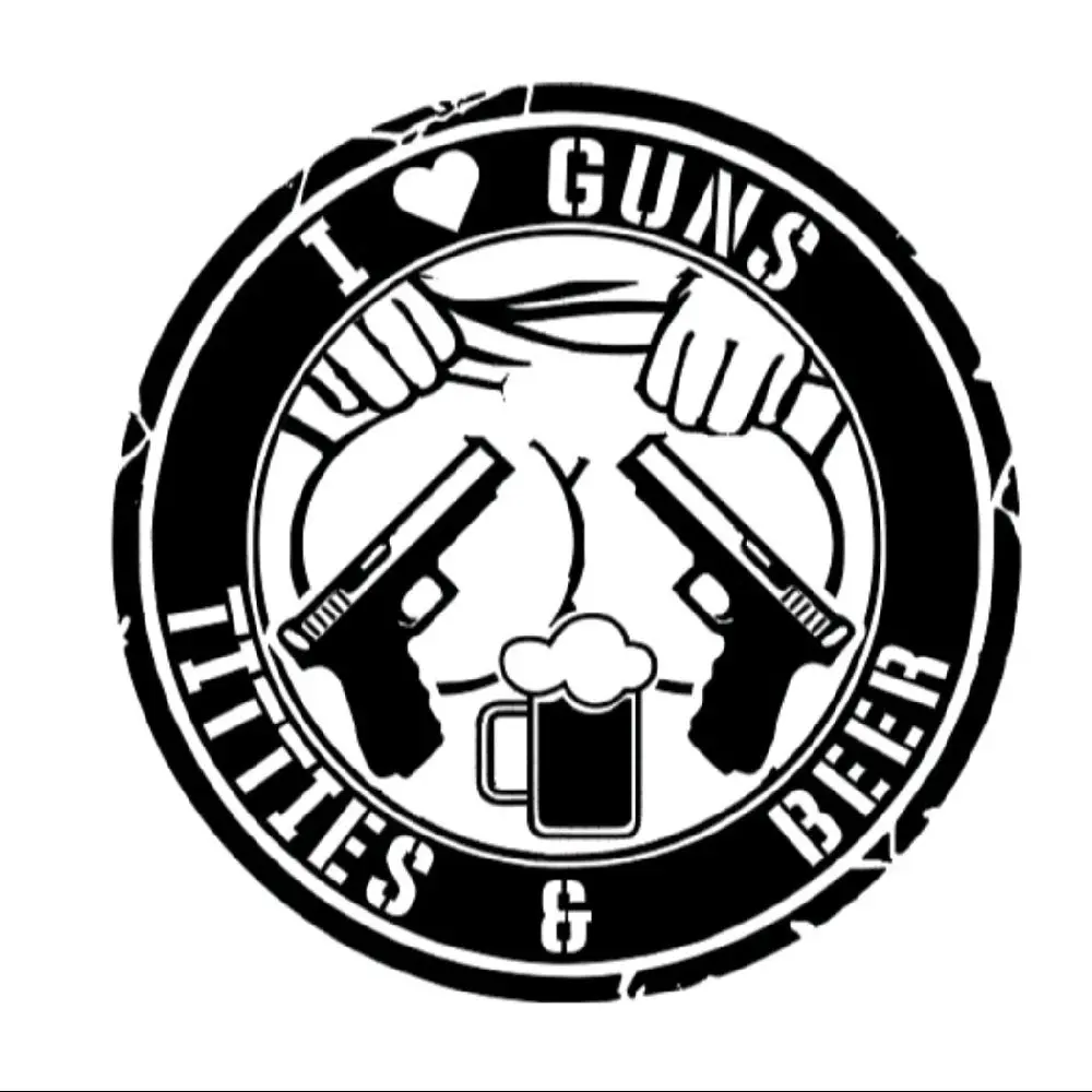 I love Guns, Titties and Beer Decal Vinyl Window Decal for Vehicle Windows Boats RVs Office Desks Laptops Easy to Install, self adhesive, several colors and sizes.