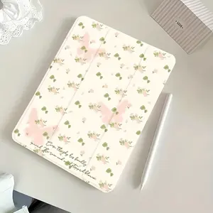 Cute green flowers, with adjustable stand and pen slot, foldable non-slip TPU protective case, suitable for iPad mini, iPad Air, iPad Pro/iPad 10th generation, 11th generation and other series iPad protective cases