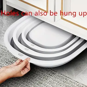 3 Piece Foldable Basin Set, Multi-Functional for Face Washing, Vegetable Cleaning, Underwear Washing, Foot Soaking, Durable Plastic, Vintage Style