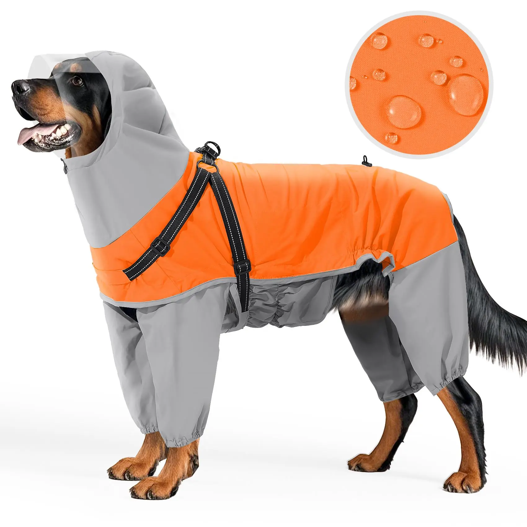 Dog Raincoat with Transparent Face Mask, Windproof, Rainproof & Outdoor Pet Raincoat, Pet Clothing for Medium & Large Dogs Clothes, Waterproof Puppy Poncho