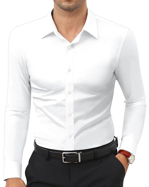 Alimens&Gentle Dress Shirts 16-Way Stretch Slim Fit Long Sleeve Button Down Business Casual Shirts Wrinkle Free Traveler Shirts Top Menswear Alimens&Gentle Dress Shirts 16-Way Stretch Slim Fit Long Sleeve Button Down Business Casual Shirts Wrinkle Free Traveler Shirts Top Menswear