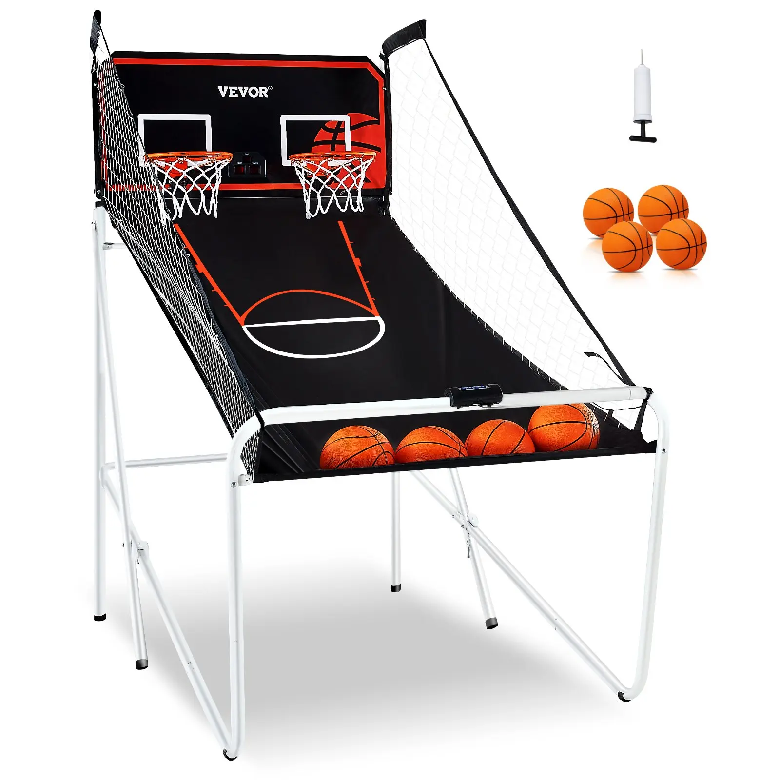VEVOR Foldable Basketball Arcade Game, 2 Player Indoor Basketball Game, Home Dual Shot Sport with 4 Balls, 8 Game Modes, Electronic Scoreboard, and Inflation Pump, for Kids, Adults (Black White)