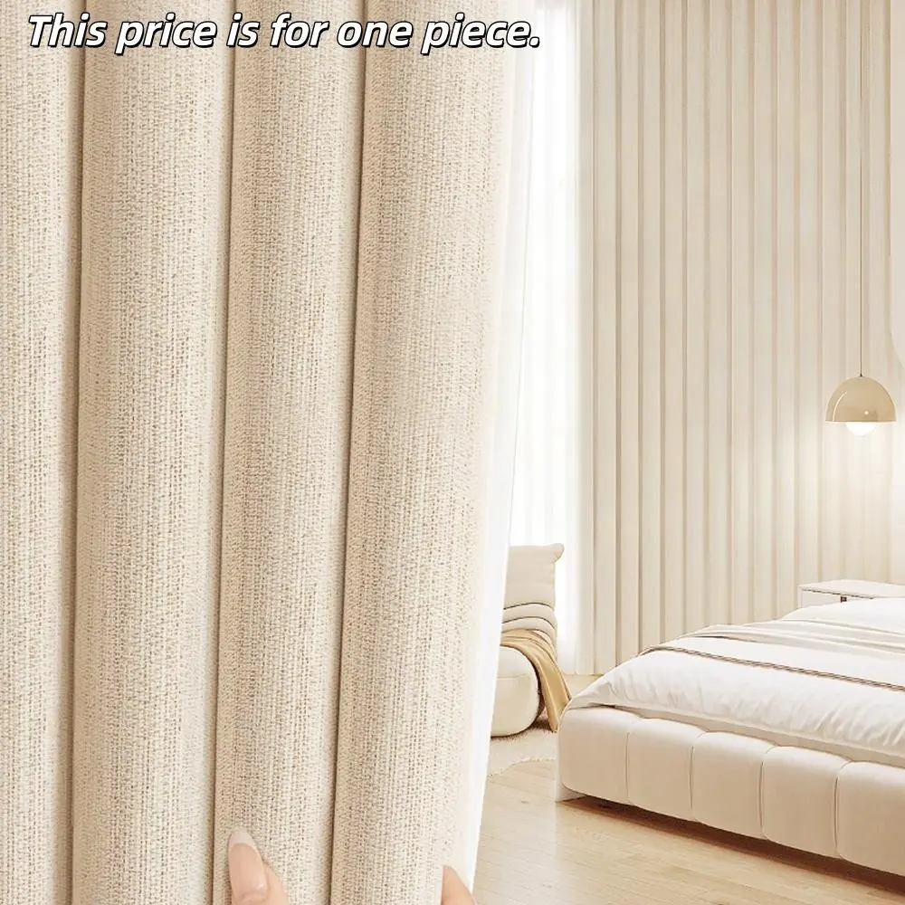 1pc Cotton Linen Texture Curtain, Light Blocking UV Protection Insulation, Warm Color High Weight Fabric for Living Room Bedroom
