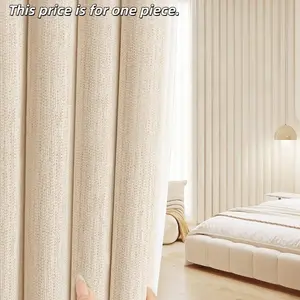 1pc Cotton Linen Texture Curtain, Light Blocking UV Protection Insulation, Warm Color High Weight Fabric for Living Room Bedroom