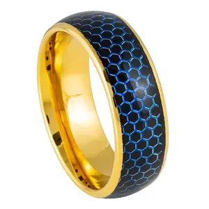 Gold Tungsten Men's Wedding Band with Honeycomb Inlay, Personalized Promise Ring for Him, Anniversary & Engagement Band, Men's Wedding Ring