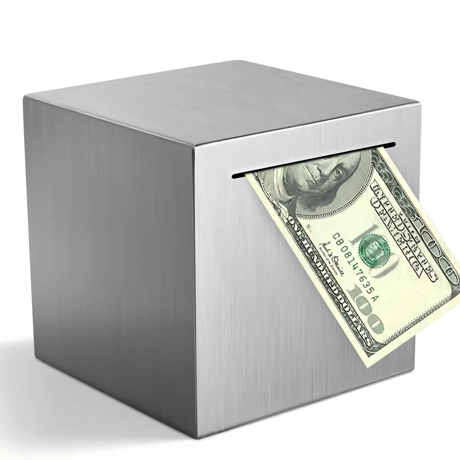 4.72 Inch Adult Stainless Steel Metal Piggy Bank - Must Destroy to Retrieve Funds, Personal Budget Money Saving Container, Home Decor Gift with Geometric Pattern, Sturdy Storage Box Set