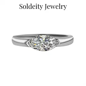 Trendy Marquise Cut Moissanite Ring 1CT D Color VVS1 Clarity Sterling Silver Synthetic Moissanite Promise Anniversary Wedding Statement Rings for Women with Certificate