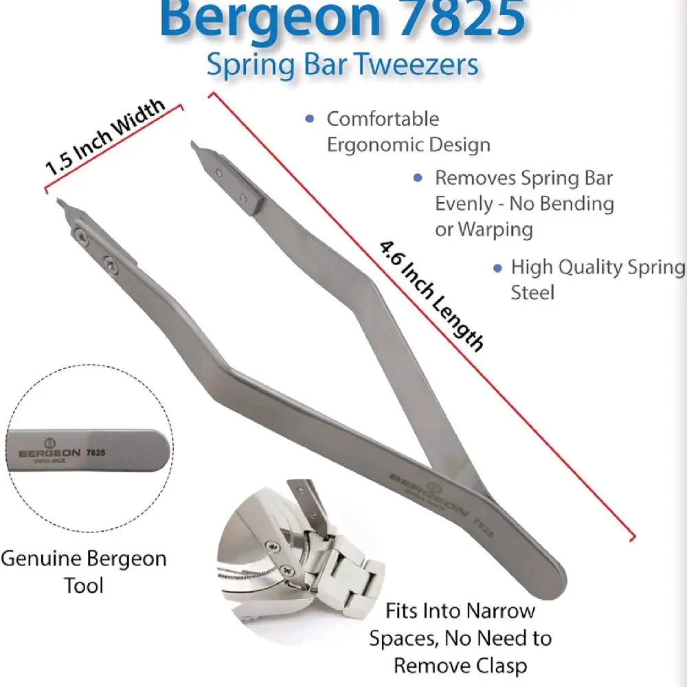 Bergeon 7825 Spring Bar Tweezer - Watch Repair Tool for Lug Removal and Fitting