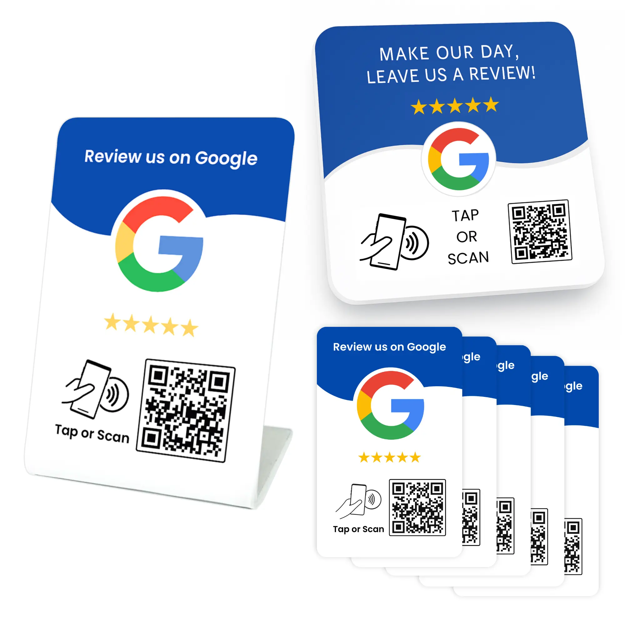 Google Review Tap Bundle - 5 Cards, 1 Durable Plate, 1 Stand-Up Sign, NFC+QR Code Technology, Easy Setup for Restaurants & Small Businesses, Boost Local SEO, Increase Brand Trust