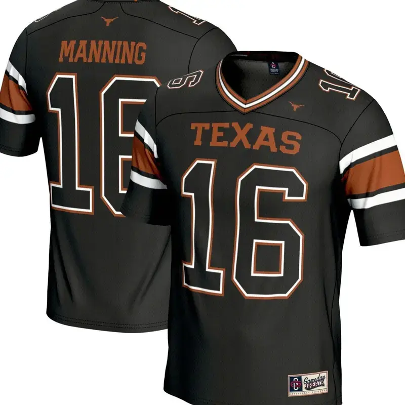 Unisex Men's 16#Texas Football Fashion #Manning Jersey | Black V-Neck Sports@Manning Shirt | Lightweight Game Day Top