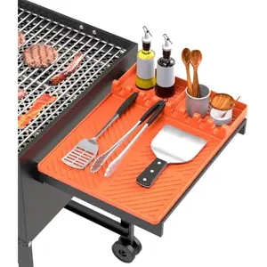 Blackstone Compatible Silicone Griddle Mat, BBQ Tool Organizer with Drip Pad & Spatula Rest, Outdoor Kitchen Grill Accessory, Gift for Men, Orange