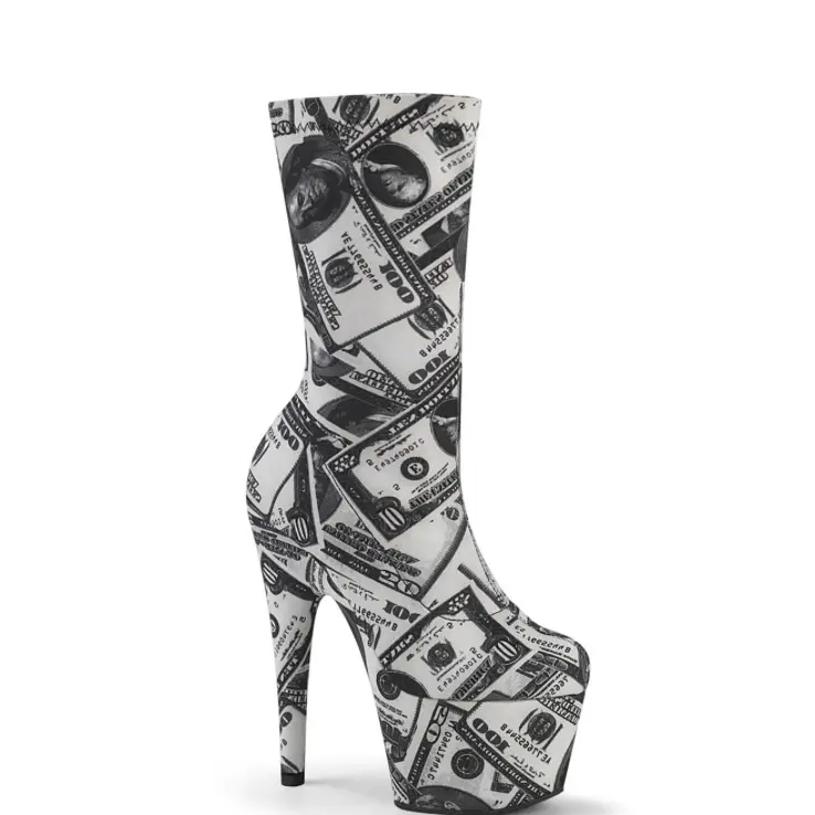 Women’s white and black money print ankle booties
