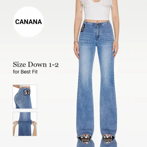 Vanessa CANANA Super Stretchy High Rise Butterfly Flare Jeans for Women SH25F04 Womenswear Bootcut Denim Pants Regular Fit Y2K Fashion Bell Bottom Jeans Plus Size Regular Size