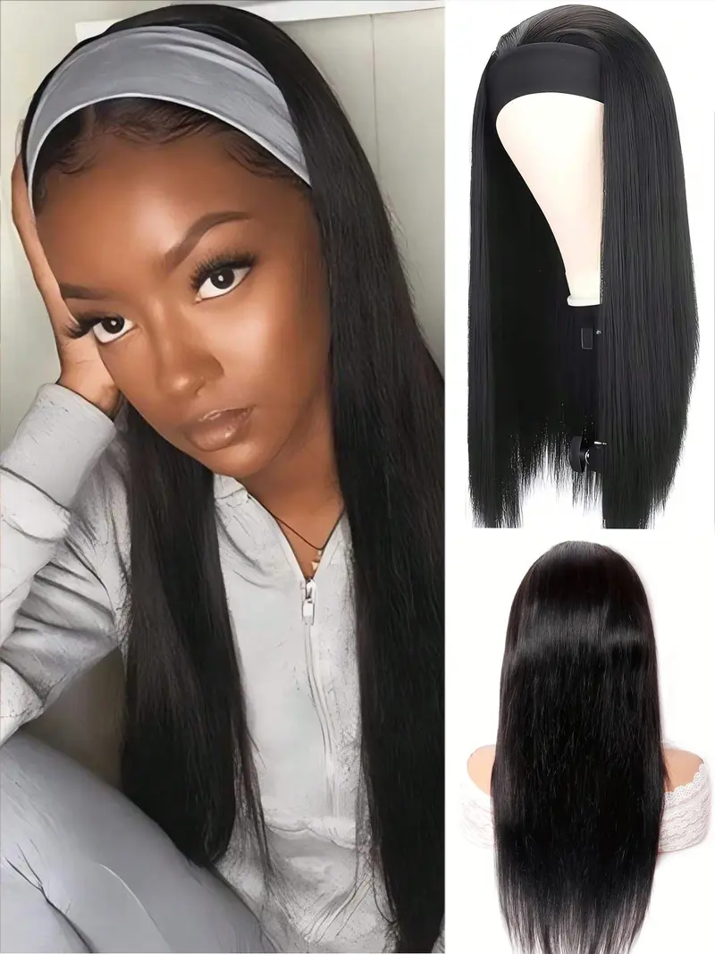 Headband Wig For Women Black Headband Wig Glueless Heat Resistant Natutal Looking Snug Fit Wig For Daily Party Use