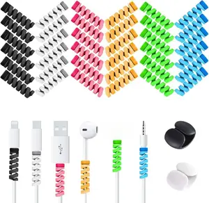 36 PCS Cable Protectors for iPhone iPad Charger End Cord Savers with 2 Desk Cable Clips Spiral USB Wire Protector for Headphone MacBook Laptop Earphone Cell Phone Cute Cable Wrap Accessories