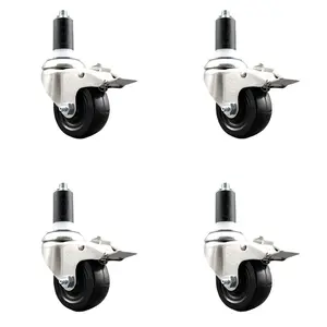Service Caster SCC-SS316TTLEX20S314-SRS-114-4 Soft Rubber Swivel Stem Caster with 3 in. Caster Wheels 1.25 in. Expanding Stems 316 Stainless Steel Casters - Set of 4
