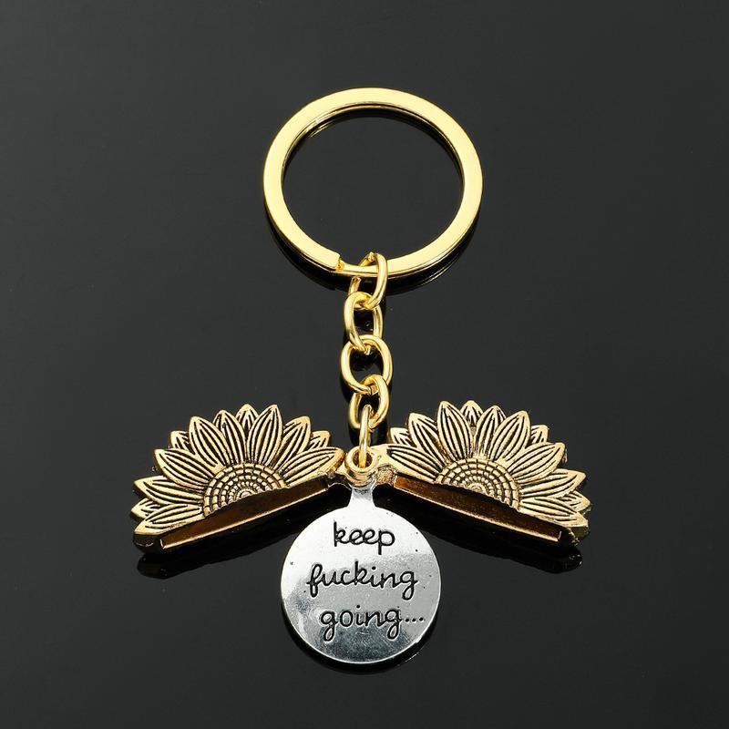 Sunflower Keychain Inspirational Gifts for Women Men Birthday Christmas Gifts for Best Friend Student Graduation - Keep Fucking Going Keychain