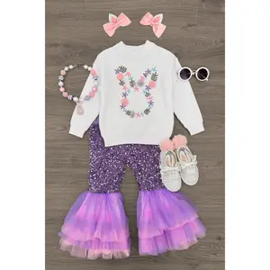 Floral Knit Bunny Sequin Bell Bottom Set Floral Knit Bunny Sequin Bell Bottom Set