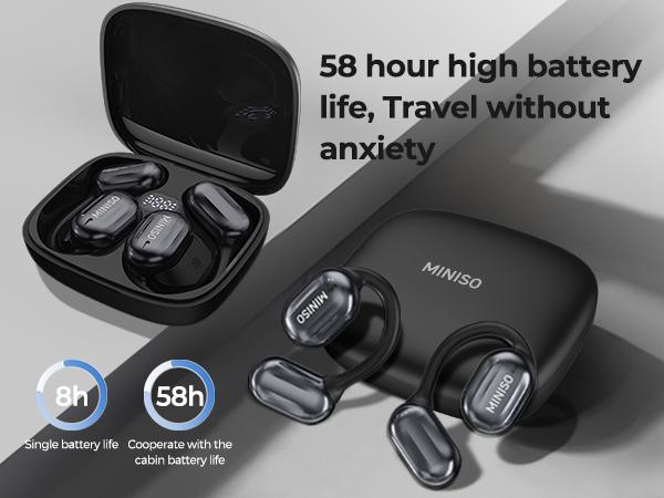 MINISO OWS Bluetooth Earphones, Digital Battery Display, Wireless Headset Headphones, IPX5 Waterproof & Sweatproof, Bluetooth for Gym, Traveling Gadgets, Gift Ideas for Men & Women