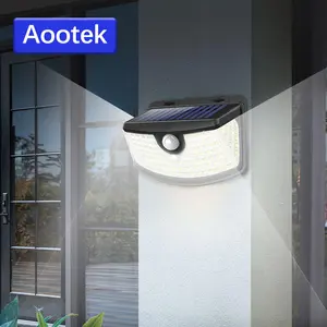 Aootek New Solar Motion Sensor Curved Lights 120 LEDs with Lights Reflector,270° Wide Angle, IP65 Waterproof, Step Lights for Front Door, Yard, Garage, Deck