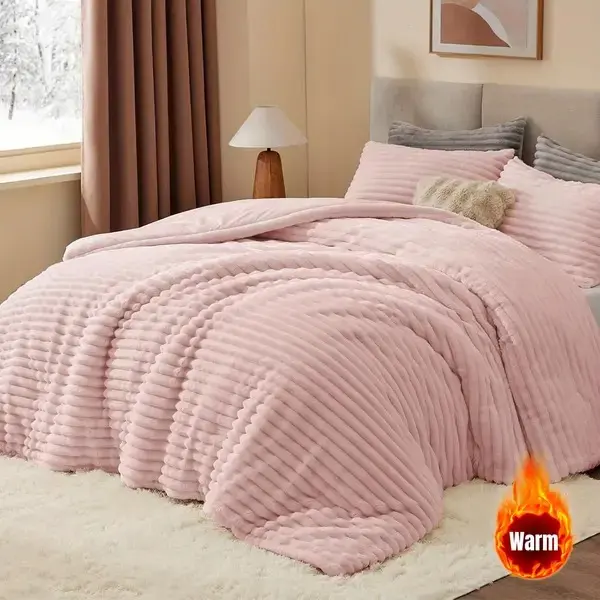 3 Pack 1 Set Queen Size Fleece Comforter Set - Super Soft Flannel Bedding, 100% Polyester Fill, Machine Washable, No Print, Heavyweight Warm Bed Set With 2 Pillow Shams Suitable For All Seasons