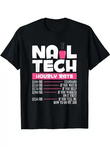 Nail Tech Graphic T-Shirt - "No Tech" Humorous Design with Hourly Rate Chart, Soft & Breathable Cotton, Unisex Round Neck Short Sleeve Tee for Nail Artists, Manicurists, Pedicurists - Machine Washable, Comfort Fit, Nail Tech Shirts, Nail Salon Uniform, Pl