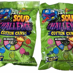 TikTok challenger with SOUR Challenge Cotten Candy. 2 bags. Taste all the flavors. No way to eat them all.  Snack Sweet Bonbon. Challenge your friends and show off your sugar eating skills  you are drip for sure.