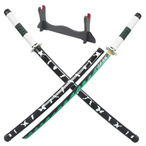 ELERVINO Real Demon Slayer Cosplay Sword Shinazugawa Sanemi 41 inches Not Sharp Samurai Katana with Wooden Holder Stand Display Anime Fans for Halloween Role Playing Props Cosplay Collection Decoration Christmas Gift Birthday New Year