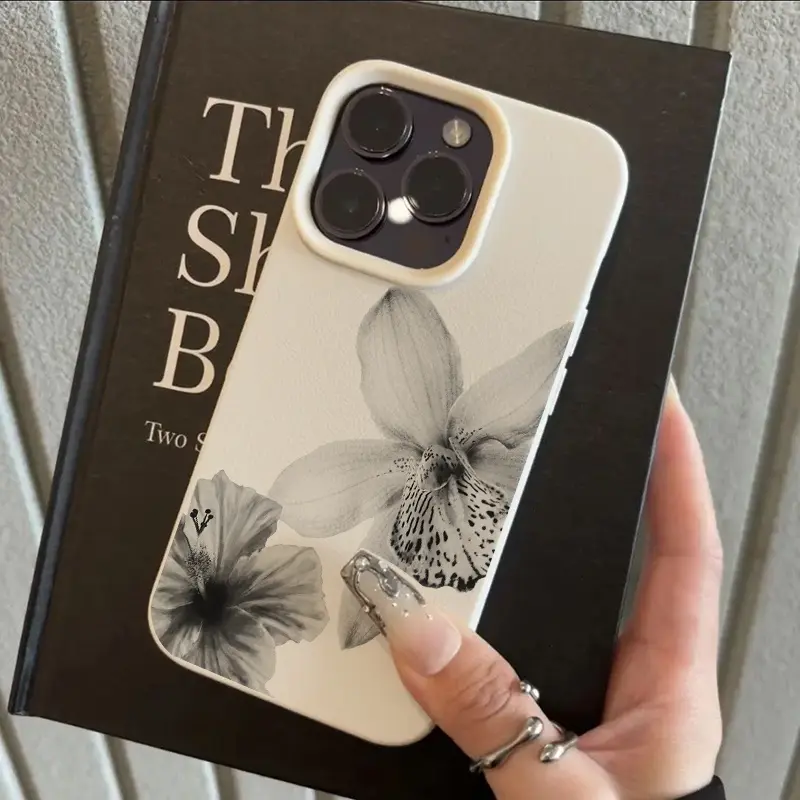 Black & White Flower TPU Smartphone Casing - Protective, Drop-Resistant, Shockproof Cover for iPhone 16 Pro Max/16 Plus/15/14/13 Pro/12/11, Stylish Business Mobile Accessory
