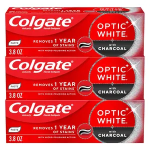 Colgate Optic White with Charcoal Daily Oral Care Toothpaste - Gentle, Natural Cleansing, Anticavity with Fluoride, Cool Mint Flavor, 3-Pack (3.8 oz)