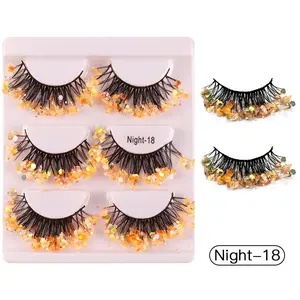 3 Pairs Glitter False Eyelashes Glow-In-The-Dark Stage Performance Dense Curled Eye Lashes, Long-Lasting & High-Quality Makeup
