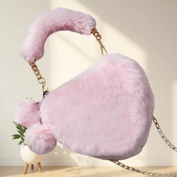 Heart Shaped Purse Fluffy Crossbody Bag with Chain Shoulder Strap Cute Clutch  Special Occasions