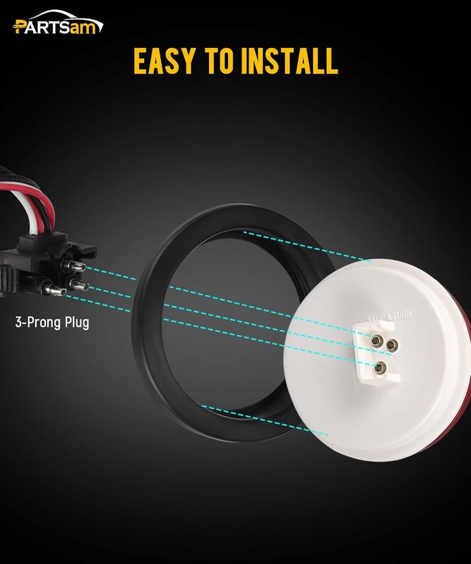 Partsam 4 Inch Round Led Rear Tail Lights Brake Brake Trailer Lights with Rubber Grommets for Trailers RVs Trucks, 8pcs/Set