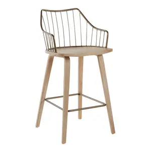 Dreamzon Winston Farmhouse Counter Stool in White Washed Wood and Antique Copper Metal by LumiSource