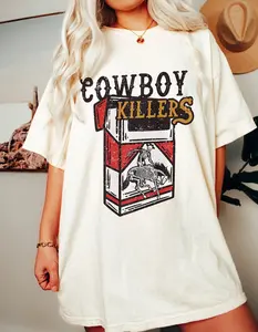 Cowboy Killers Western Graphic Tee Shirt Oversized Country Concert T-Shirt Dress Vintage Cowboy Boots Nashville Rodeo Shirt