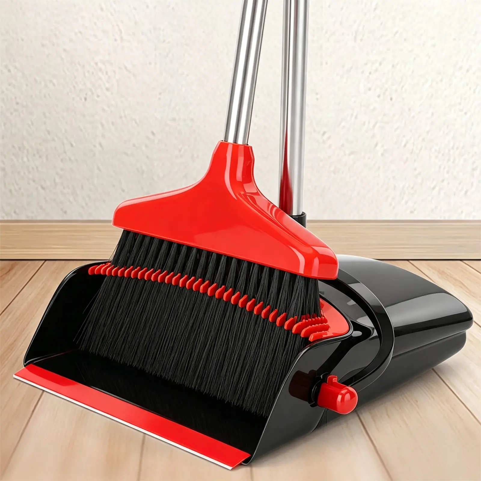 Upgrade Stand-Up Broom and Dustpan Set with Self-Cleaning Dustpan Teeth, Indoor-Outdoor Sweeping Tool for Pet Owners (Dog, Cat) Home Use
