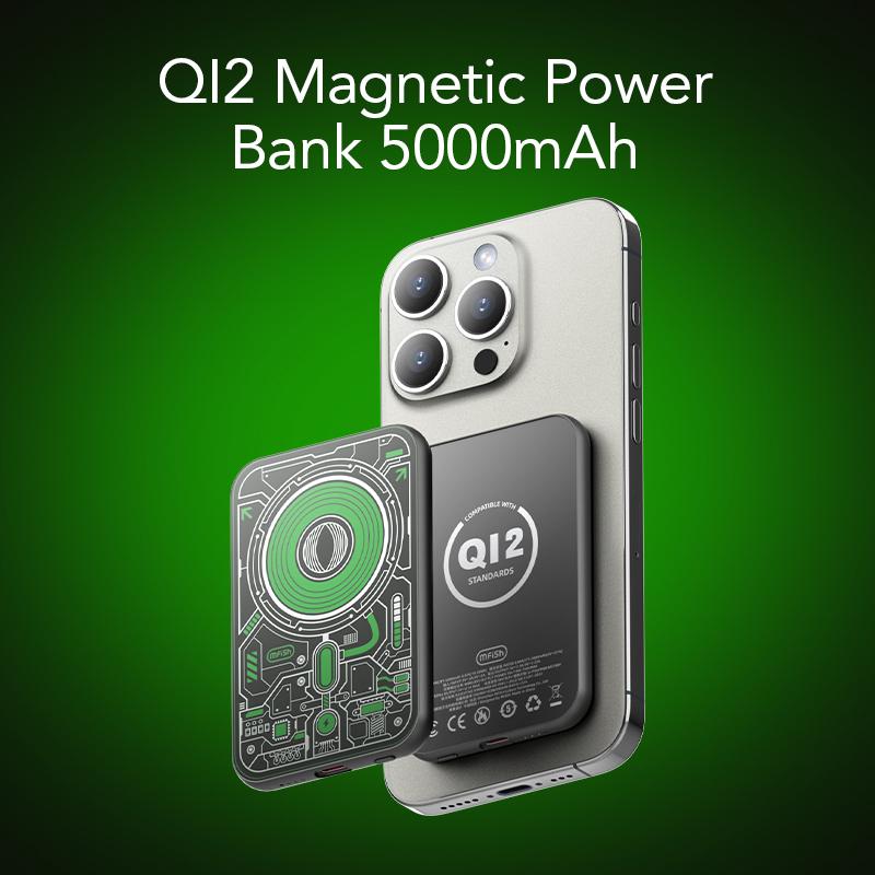 mfish E-Monster 5000mAh Ultra-thin Wireless Power Bank,Portable Fast QI2 Charging,MagSafe Compatible for iPhone 15/16/14/13 Compact Cable Chargeable