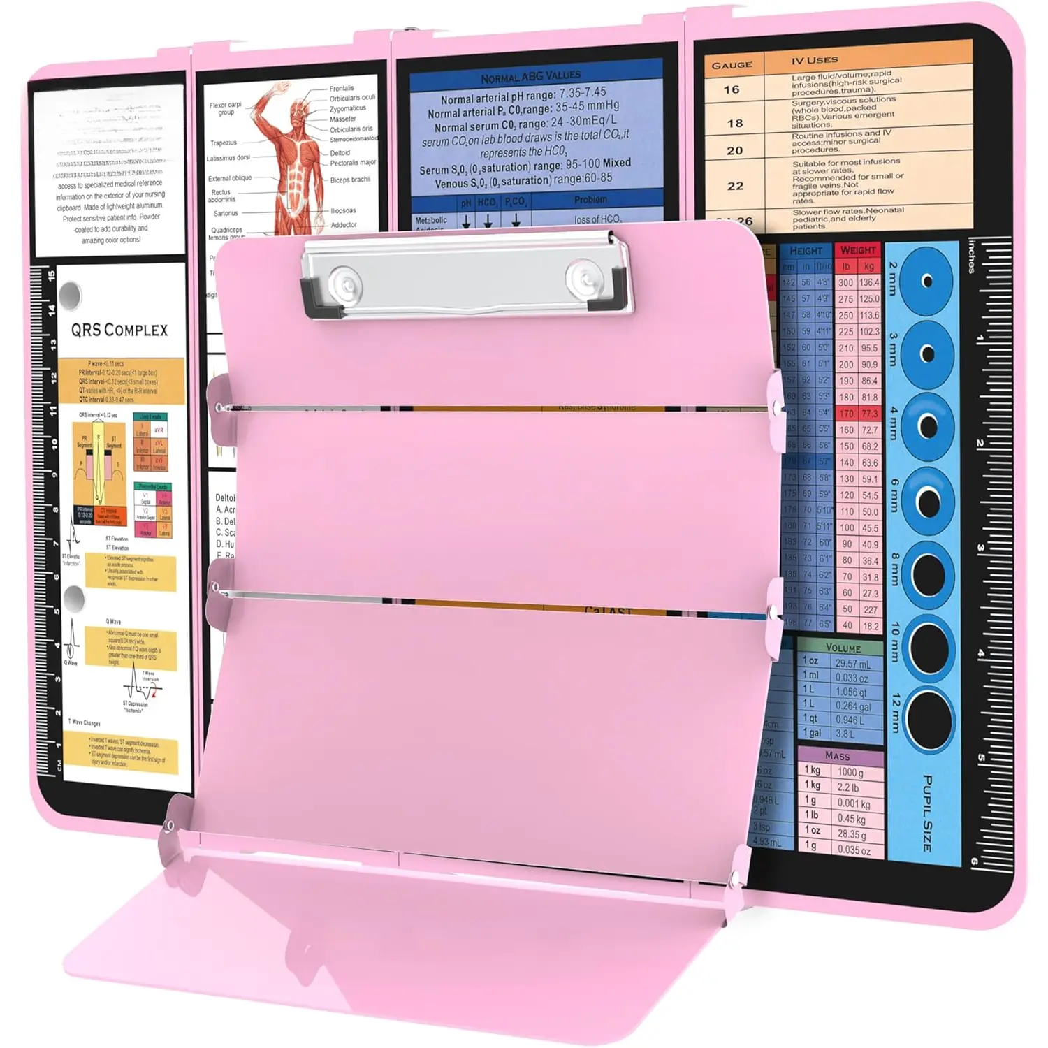 Clipboard Foldable-4 Layers Aluminum Nurse Foldable Clipboard   Edition Cheat Sheets,  Pocket Size Pen Clip Pocket Clipboard for  Students School and Doctors-Pink