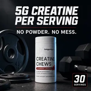 LongevityOTC 5g Creatine Chewable Tablets - Strawberry Lemonade Flavor, Low Sugar, 10 Calories per Serving, Fitness Dietary Supplement for Wellness