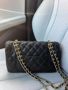 Women's Classic Quilted Shoulder Bag — A Premium Leather Flap Crossbody Bag featuring a Gold Chain Shoulder Strap Interwoven with Leather; An Elegant Evening Clutch and Versatile Medium-Sized Handbag, Perfect for Daily Commuting and Travel.