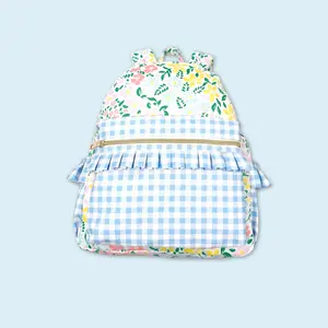 Floral plaid ruffle cute little girls backpack back to school backpack