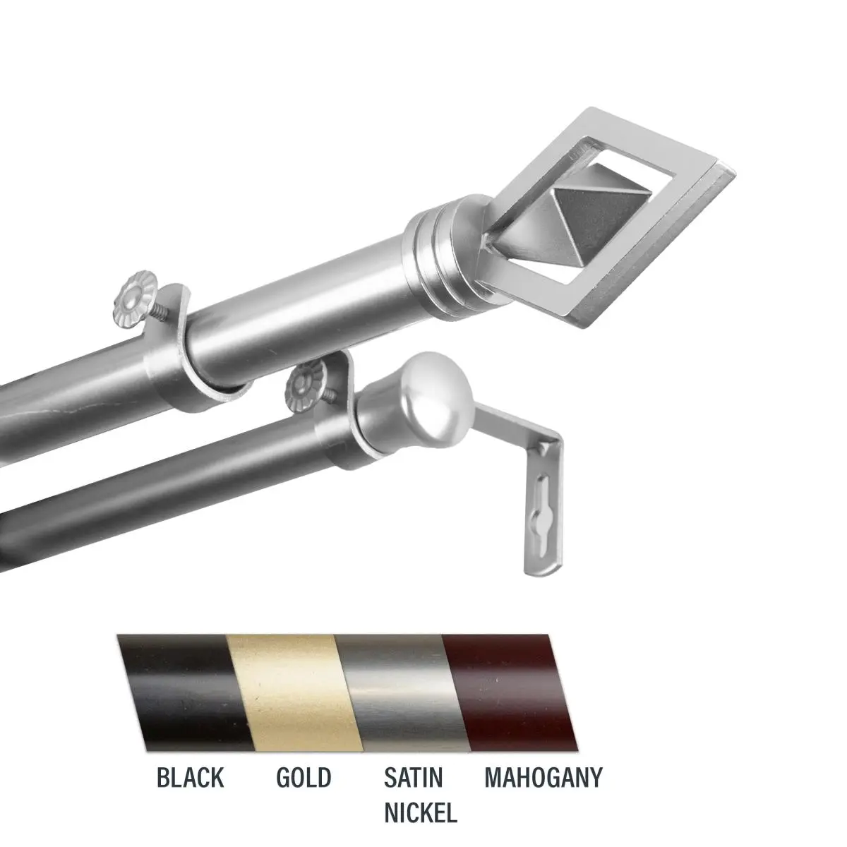 Central Design Lance 1 in. Double Curtain Rod with Curtain Rod Bracket, 48-84 in. Satin Nickel Window Hardware