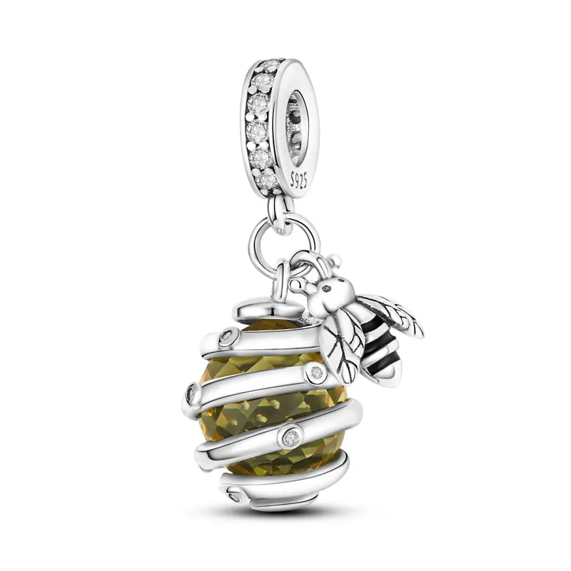 MULA 925 Sterling Silver Honeycomb Bee Charm | Shiny Zirconia | Suitable for Pandora Bracelets and Necklaces | Perfect Gift for Nature Lovers and Women