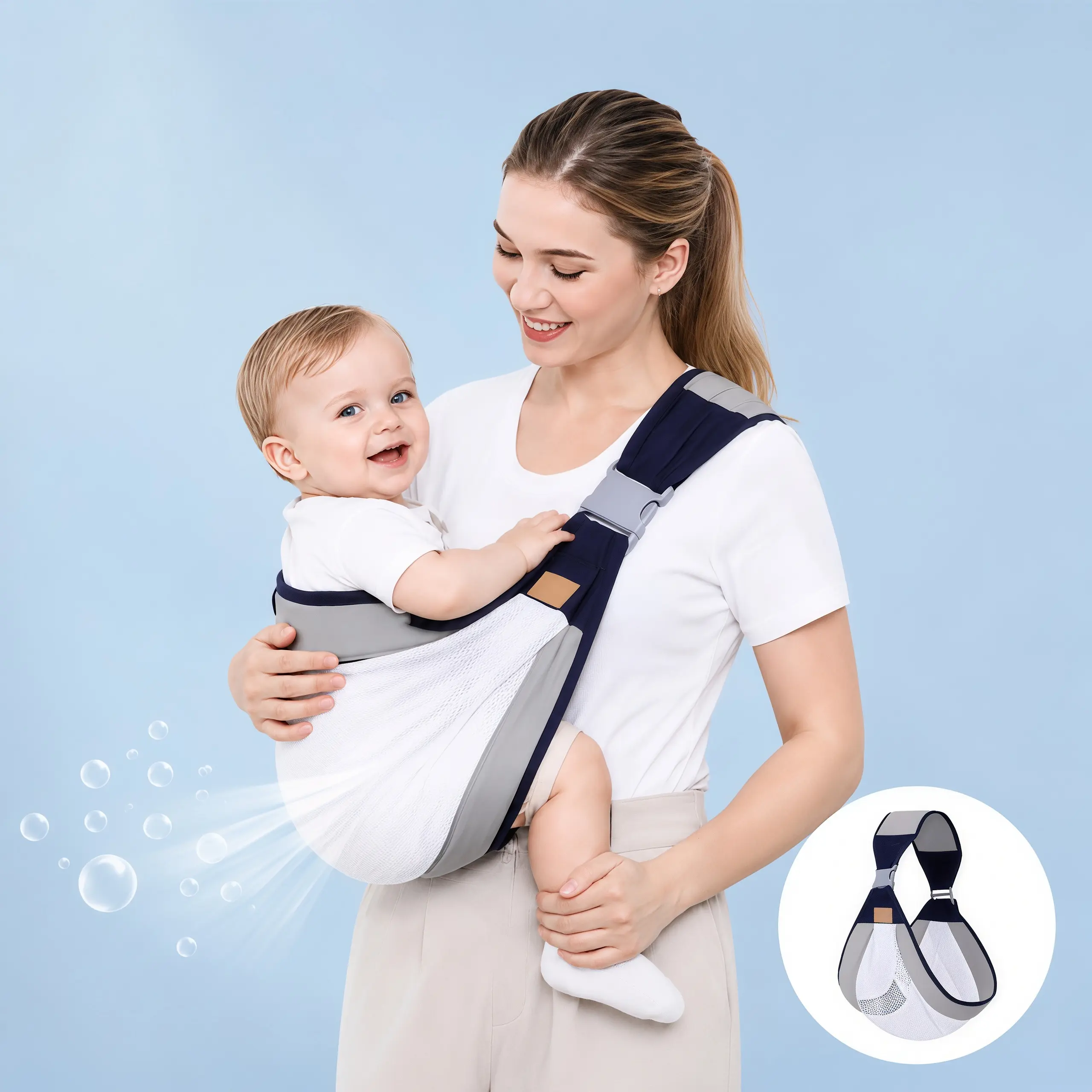 Adjustable Single Shoulder Portable Baby Carrier Sling, Ergonomic Design Protects Baby Spine, Lightweight Breathable Mesh Infant Holder, Hands-Free Baby Carrier for Boys & Girls
