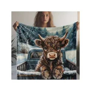 1pc Flannel Blanket Suitable All-Season Use - Soft Warm Cute Calf & Cedar Print Bedspread, Cozy Bed Cover Couch, Bed, Car, Camping - Multi-Purpose Travel S &