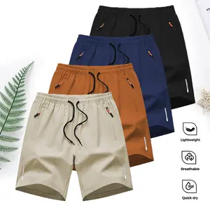 Men's Quick Dry Breathable Casual Shorts, Summer Elastic Drawstring Waist Athletic Shorts with Zipper Pockets for Men basketball badminton football running