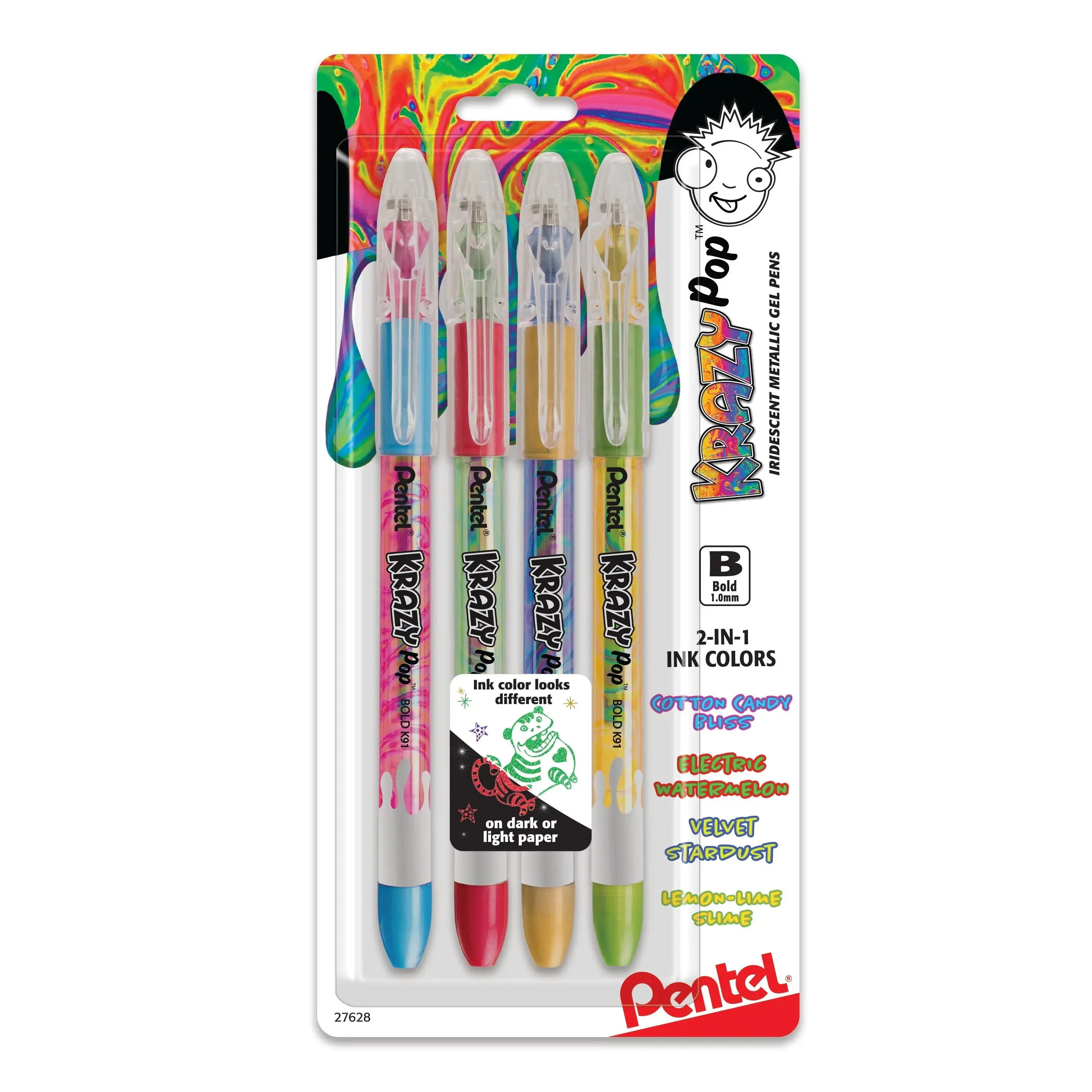 Pentel Krazy POP Beauty Beauty Iridescent Gel Pen, (1.0mm) Bold Line, Assorted Ink, Pack of 4 (K91BP4M3)