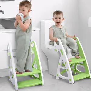 Potty Training Seat, 2-in-1 Toddler Toilet Seat with Step Stool, Ultra-Stable Potty Chair Attachment, Adjustable Seat and Step Ladder, Non-Slip Design, Splash Guard for Boys and Girls(Green)